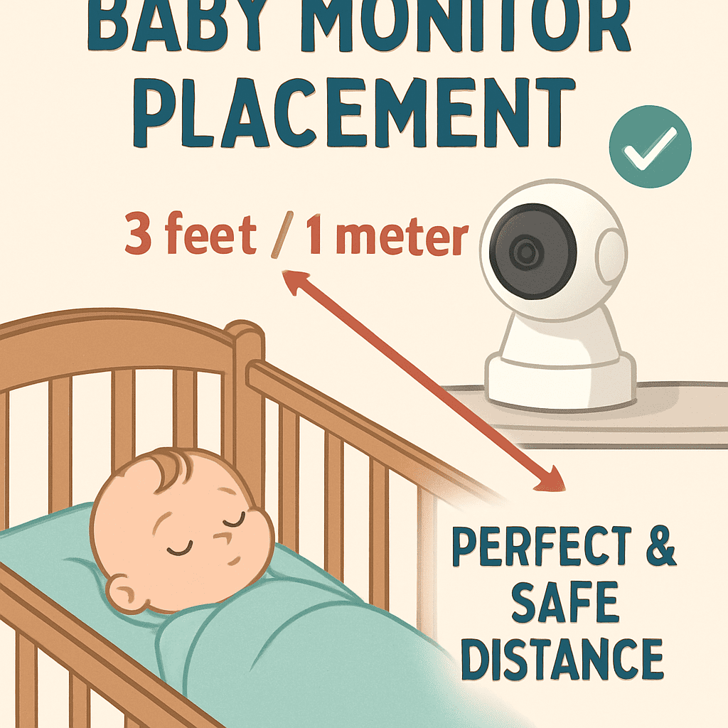 Infographic showing the perfect and safe distance for the baby monitor camera from the crib