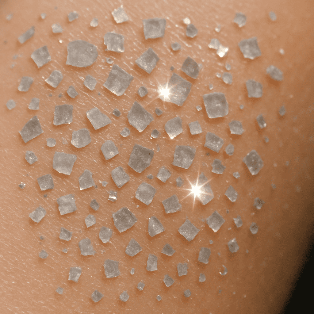 An image showing how mineral particles on the skin's surface reflect light like tiny mirrors.