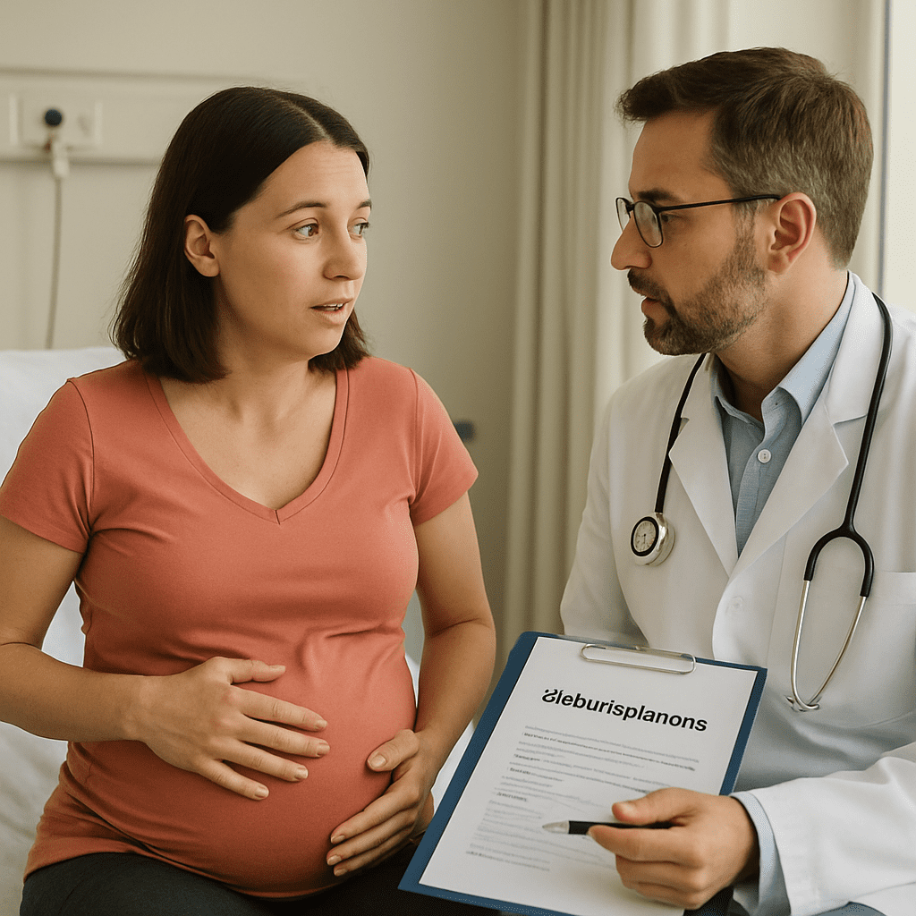 Doctor and pregnant patient discuss birth plan in hospital