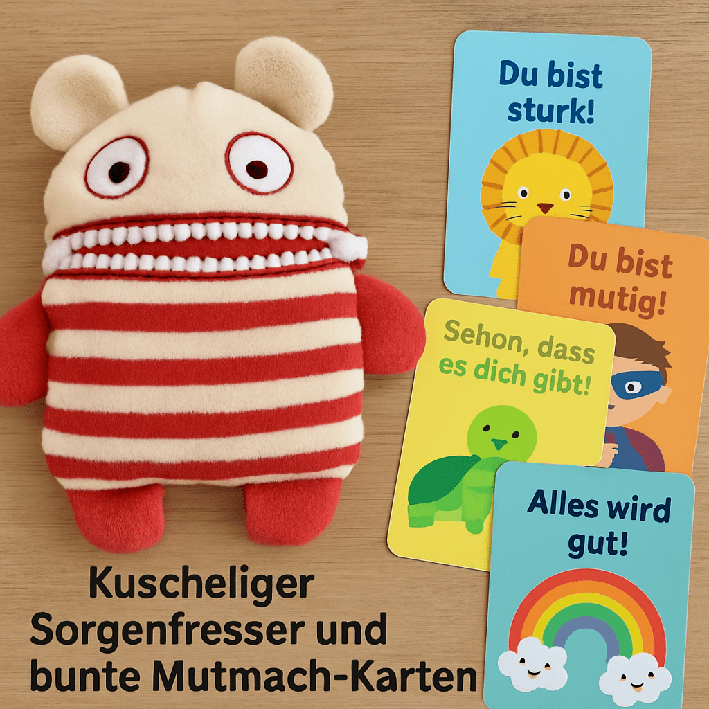 Kuscheliger Sorgenfresser und bunte Mutmach-Karten für Kinder